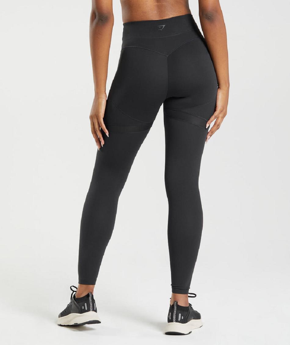 Legginsy Damskie Gymshark Whitney Mesh Czarne | PL 2268KOR